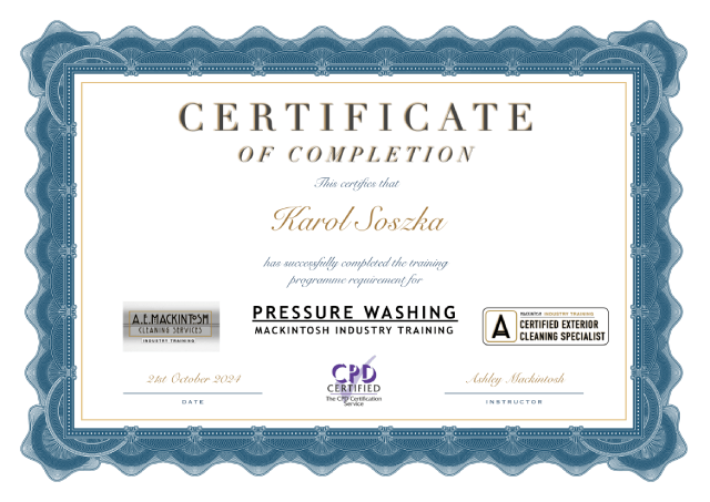 Pressure Washing Certificate
